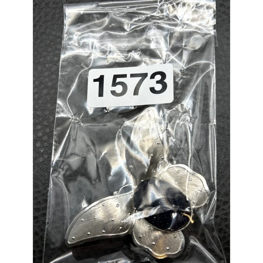 Vintage Silver Tone Butterfly Brooch Pin Dark Blue Goldstone Glitter Cabochons